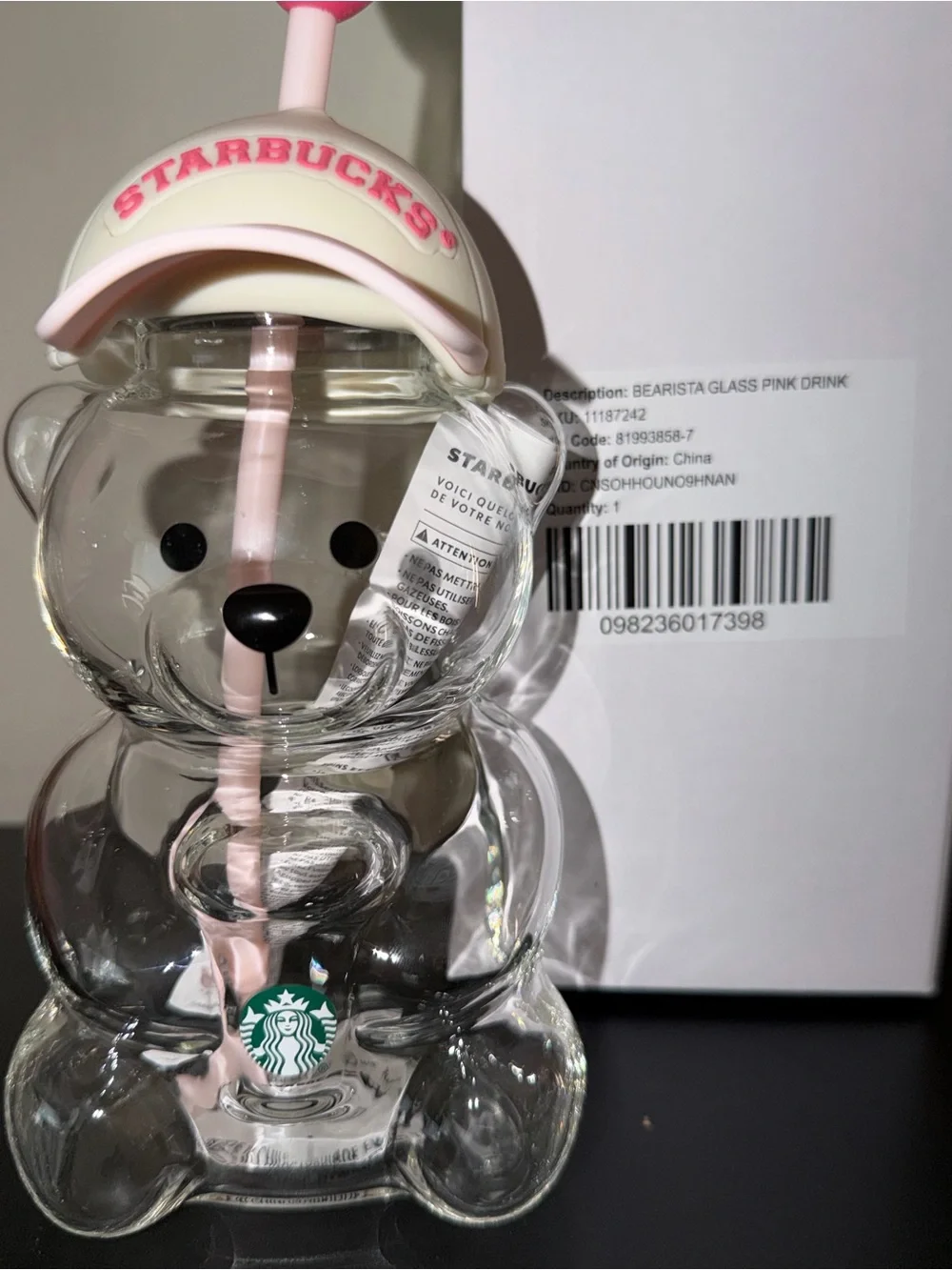 Starbucks Pink Bearista Bear Glass Cup